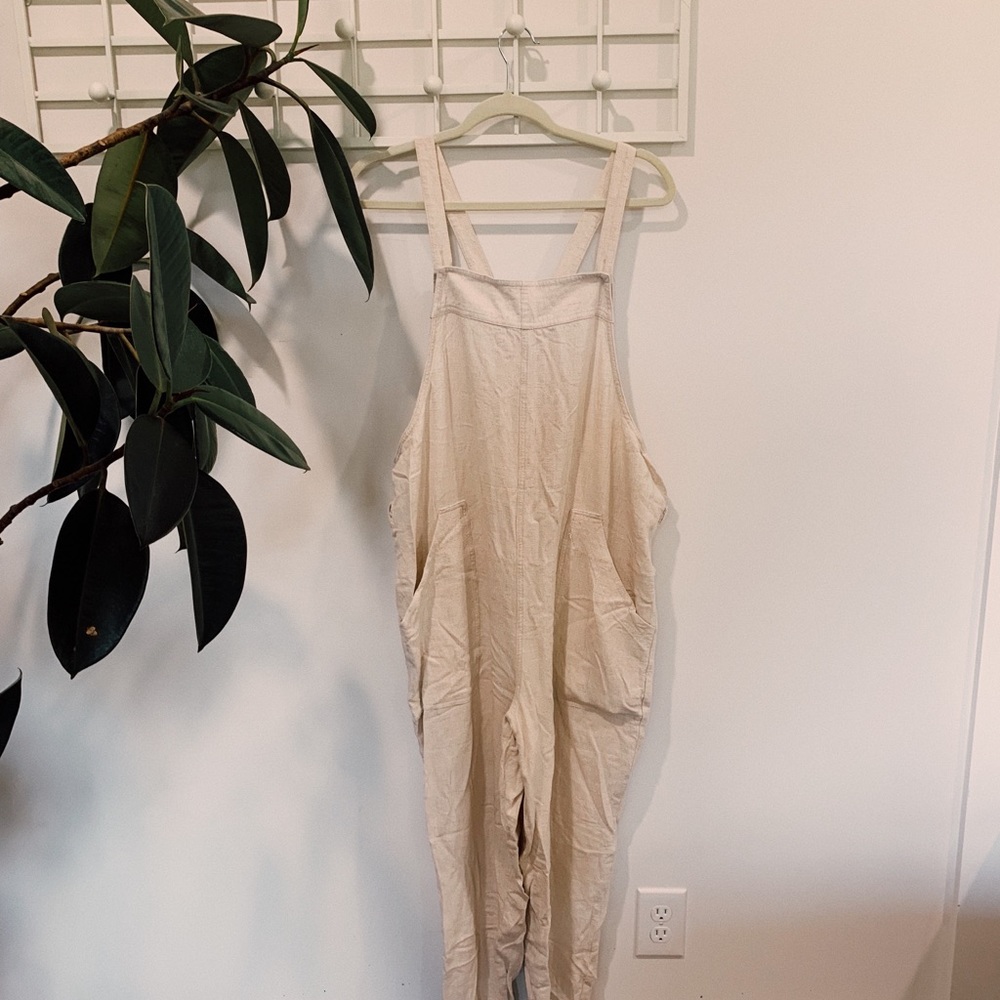 Cream linen overalls *great beach cover up*